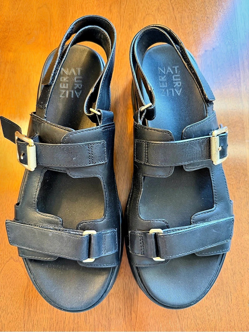 Naturalizer Ziva Platform Sandals Women's 9 Black Leather Double Buckle